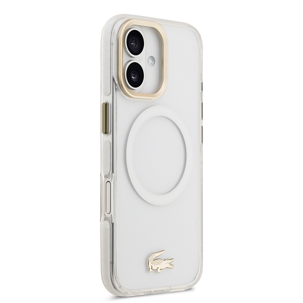 Apple iPhone 17 Uyumlu Kılıf Lacoste Orjinal Lisanslı M-safe Şarj Özellikli Gold Timsah Logolu Buzlu Kapak - 17