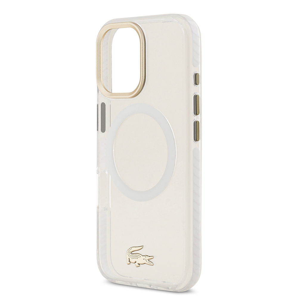 Apple iPhone 17 Uyumlu Kılıf Lacoste Orjinal Lisanslı M-safe Şarj Özellikli Gold Timsah Logolu Buzlu Kapak - 19