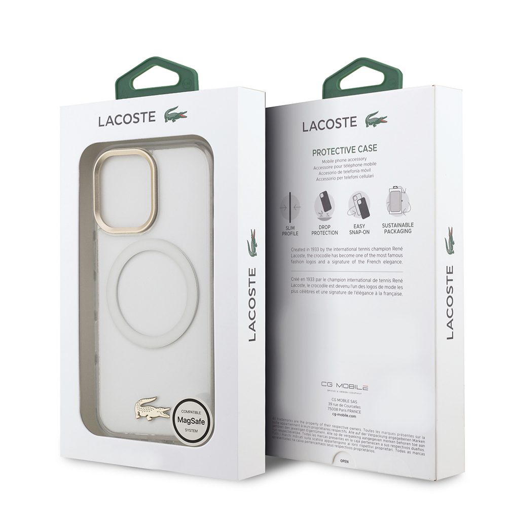 Apple iPhone 17 Uyumlu Kılıf Lacoste Orjinal Lisanslı M-safe Şarj Özellikli Gold Timsah Logolu Buzlu Kapak - 21