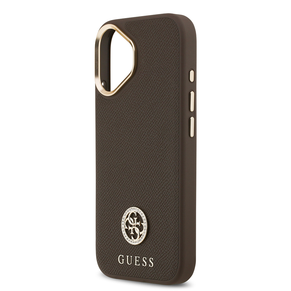 Apple iPhone 17 Uyumlu Kılıf Guess Orjinal Lisanslı M-safe Şarj Özellikli Grained Yazı ve Taşlı 4G Logolu Kapak - 5