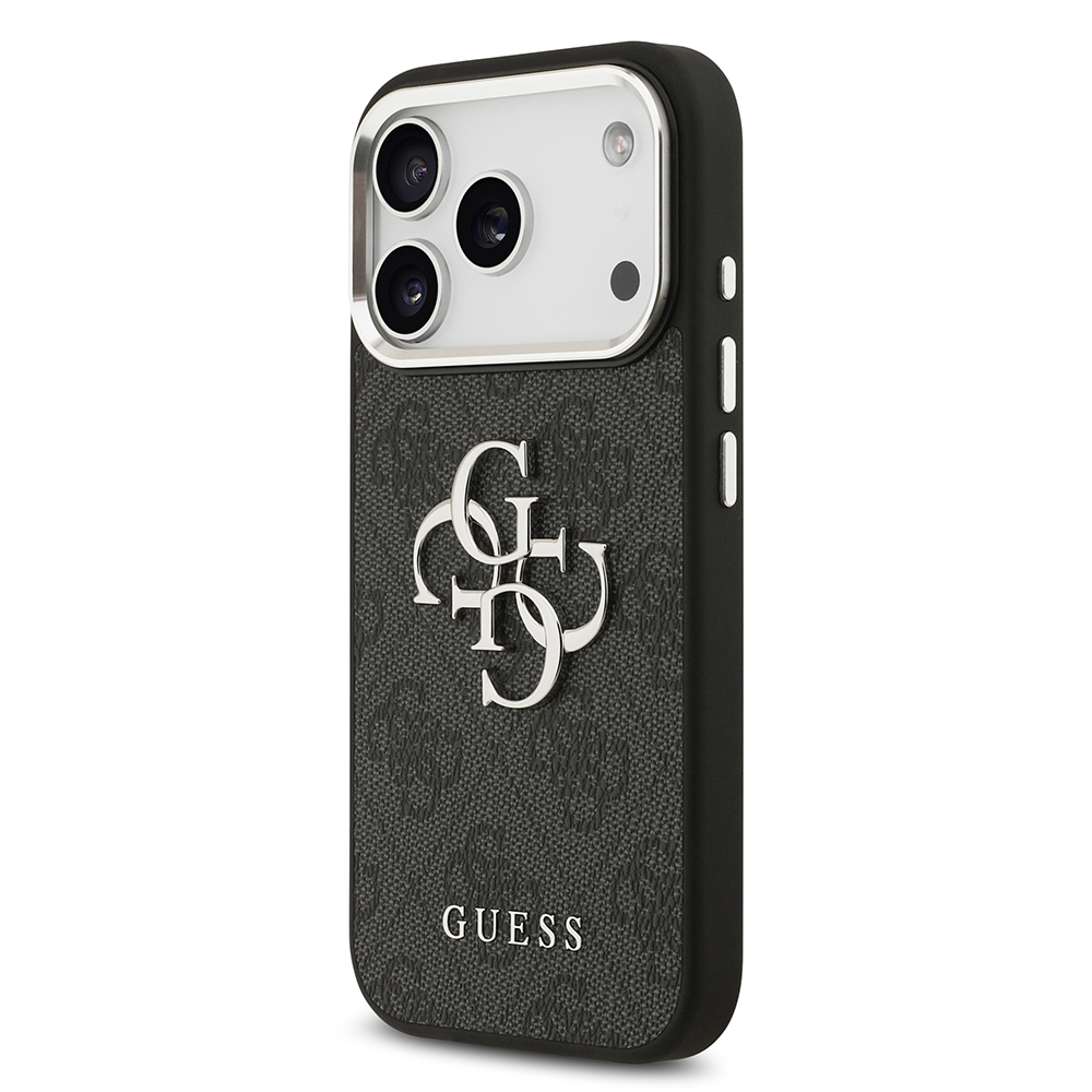 Apple iPhone 17 Pro Uyumlu Kılıf Guess Orjinal Lisanslı Gümüş Metal Kamera Çerçeveli 4G Desenli Metal Büyük 4G ve Yazı Logolu Kapak - 7