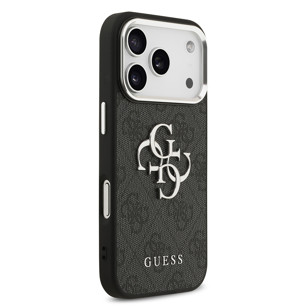 Apple iPhone 17 Pro Uyumlu Kılıf Guess Orjinal Lisanslı Gümüş Metal Kamera Çerçeveli 4G Desenli Metal Büyük 4G ve Yazı Logolu Kapak - 9