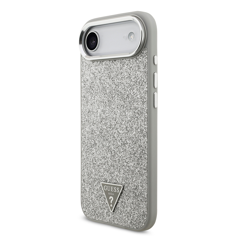 Apple iPhone 17 Air Uyumlu Kılıf Guess Orjinal Lisanslı M-safe Şarj Özellikli Metal Kamera Çerçeveli Üçgen Logolu Glitter Kapak - 1