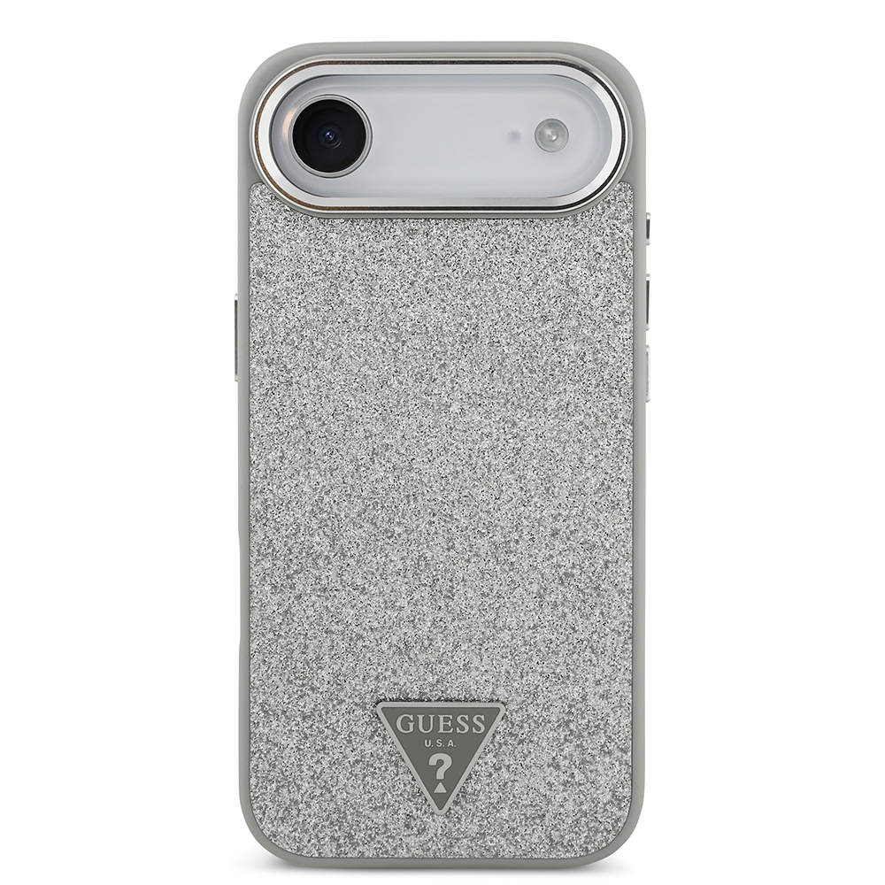 Apple iPhone 17 Air Uyumlu Kılıf Guess Orjinal Lisanslı M-safe Şarj Özellikli Metal Kamera Çerçeveli Üçgen Logolu Glitter Kapak - 2