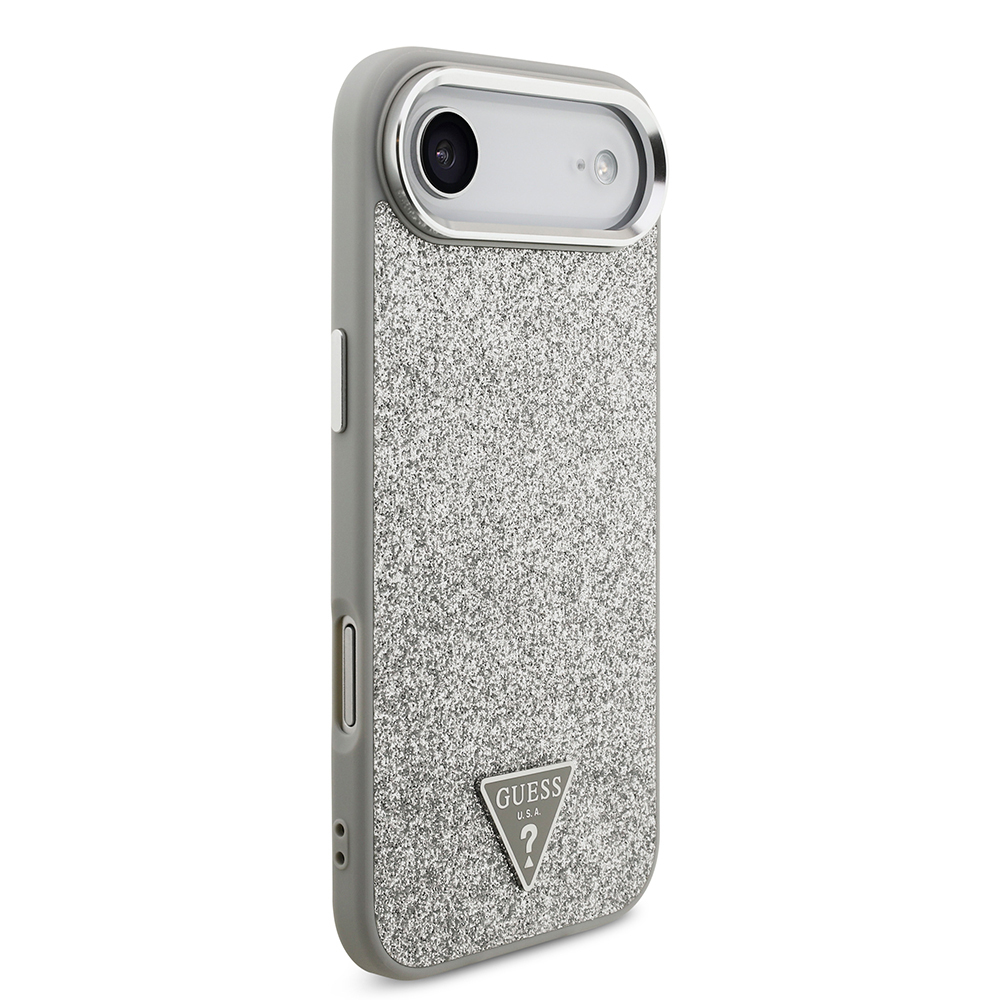 Apple iPhone 17 Air Uyumlu Kılıf Guess Orjinal Lisanslı M-safe Şarj Özellikli Metal Kamera Çerçeveli Üçgen Logolu Glitter Kapak - 3