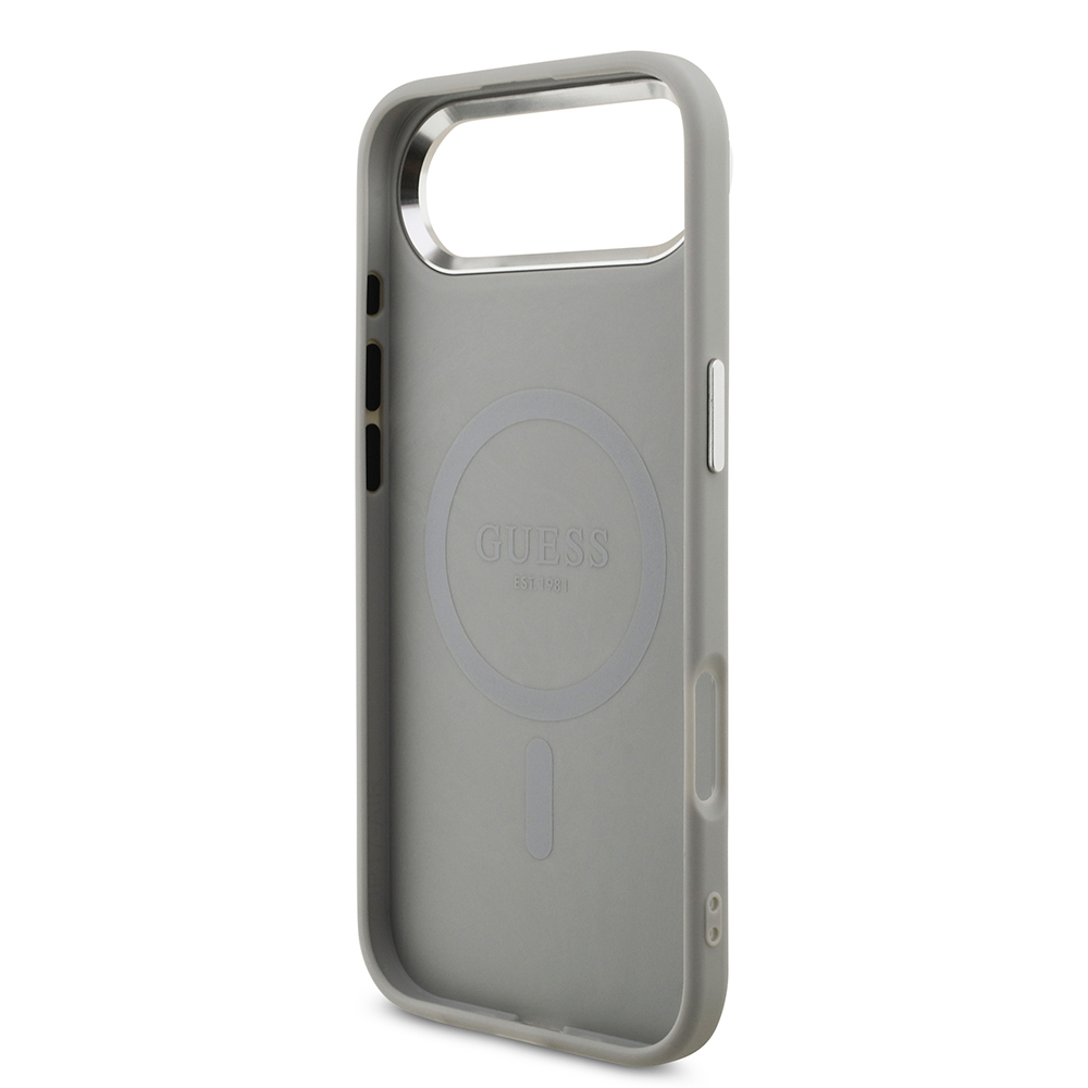 Apple iPhone 17 Air Uyumlu Kılıf Guess Orjinal Lisanslı M-safe Şarj Özellikli Metal Kamera Çerçeveli Üçgen Logolu Glitter Kapak - 6
