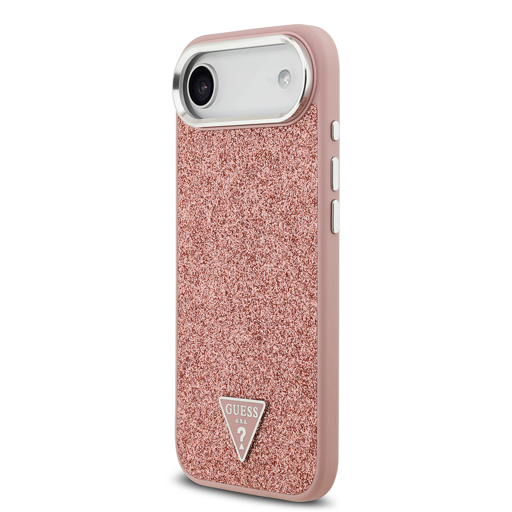 Apple iPhone 17 Air Uyumlu Kılıf Guess Orjinal Lisanslı M-safe Şarj Özellikli Metal Kamera Çerçeveli Üçgen Logolu Glitter Kapak - 7