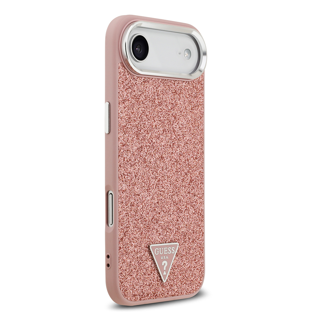 Apple iPhone 17 Air Uyumlu Kılıf Guess Orjinal Lisanslı M-safe Şarj Özellikli Metal Kamera Çerçeveli Üçgen Logolu Glitter Kapak - 9
