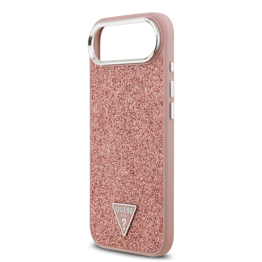 Apple iPhone 17 Air Uyumlu Kılıf Guess Orjinal Lisanslı M-safe Şarj Özellikli Metal Kamera Çerçeveli Üçgen Logolu Glitter Kapak - 11