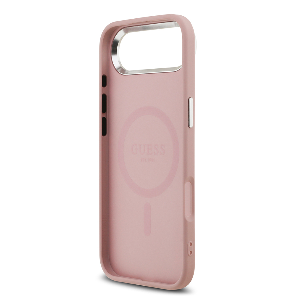 Apple iPhone 17 Air Uyumlu Kılıf Guess Orjinal Lisanslı M-safe Şarj Özellikli Metal Kamera Çerçeveli Üçgen Logolu Glitter Kapak - 12