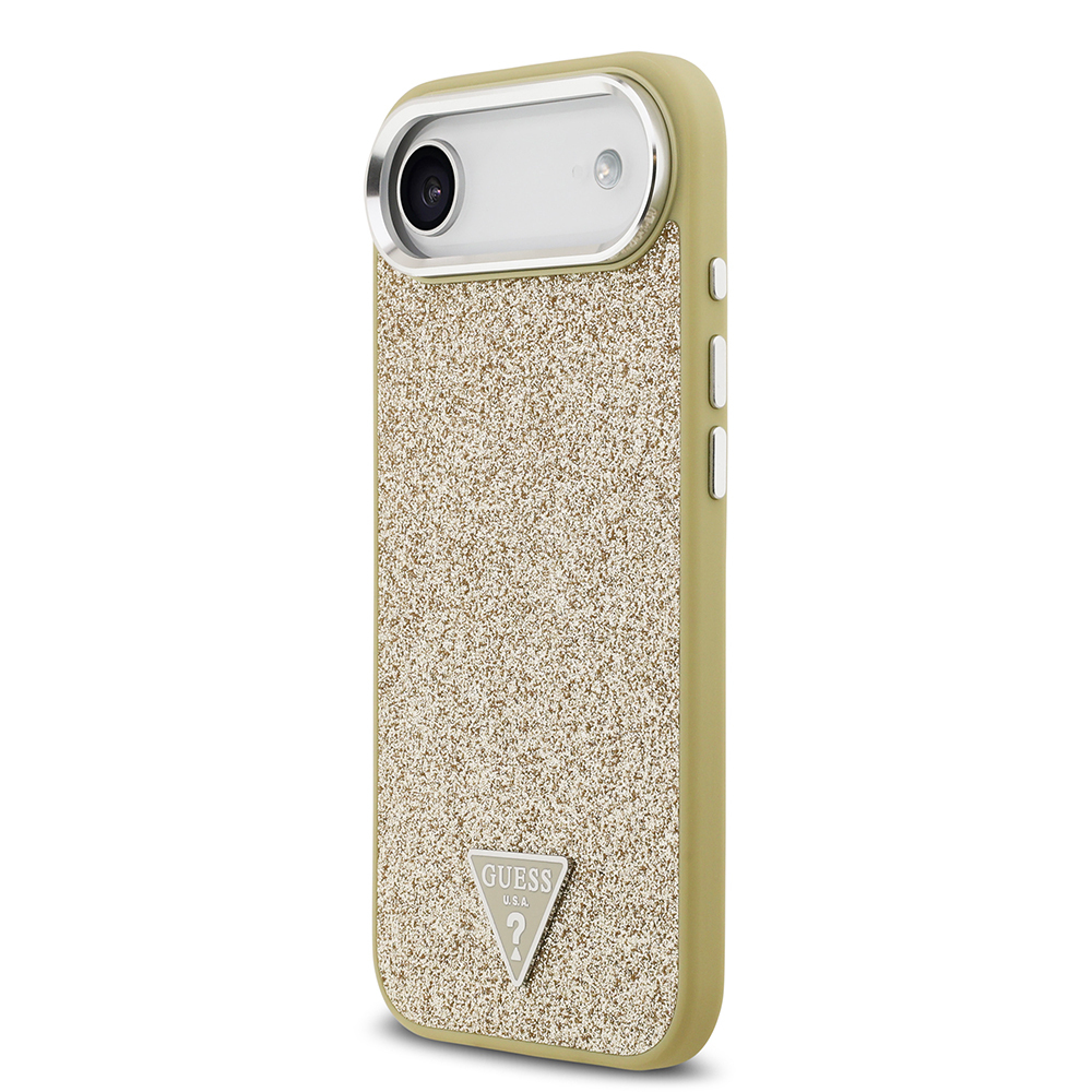 Apple iPhone 17 Air Uyumlu Kılıf Guess Orjinal Lisanslı M-safe Şarj Özellikli Metal Kamera Çerçeveli Üçgen Logolu Glitter Kapak - 13