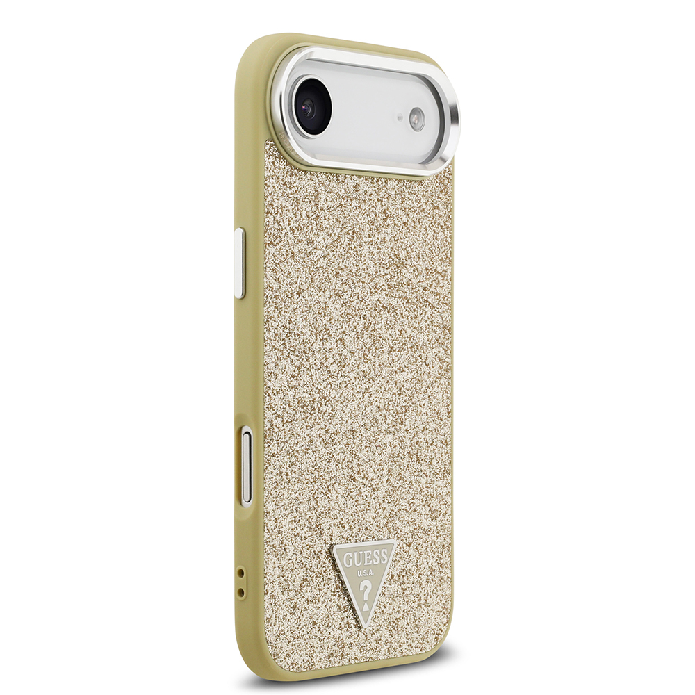 Apple iPhone 17 Air Uyumlu Kılıf Guess Orjinal Lisanslı M-safe Şarj Özellikli Metal Kamera Çerçeveli Üçgen Logolu Glitter Kapak - 15