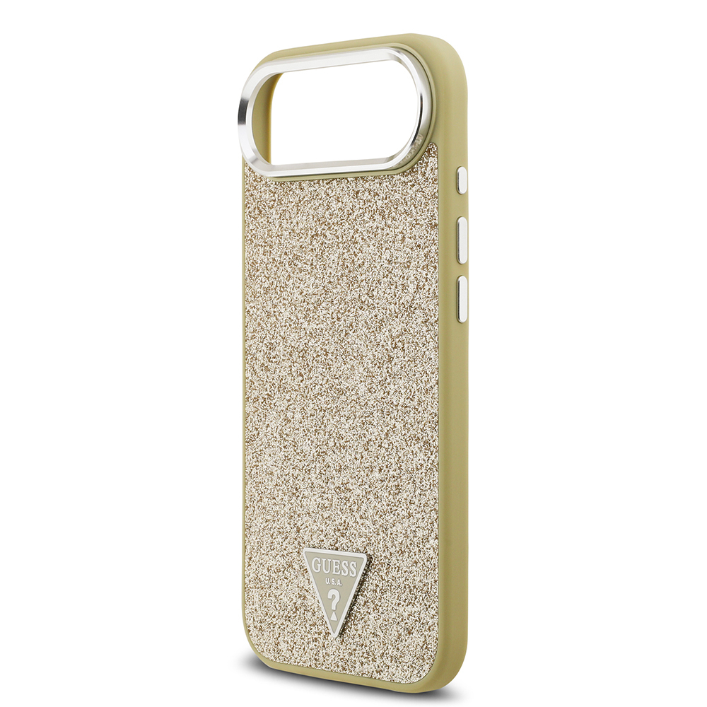 Apple iPhone 17 Air Uyumlu Kılıf Guess Orjinal Lisanslı M-safe Şarj Özellikli Metal Kamera Çerçeveli Üçgen Logolu Glitter Kapak - 17