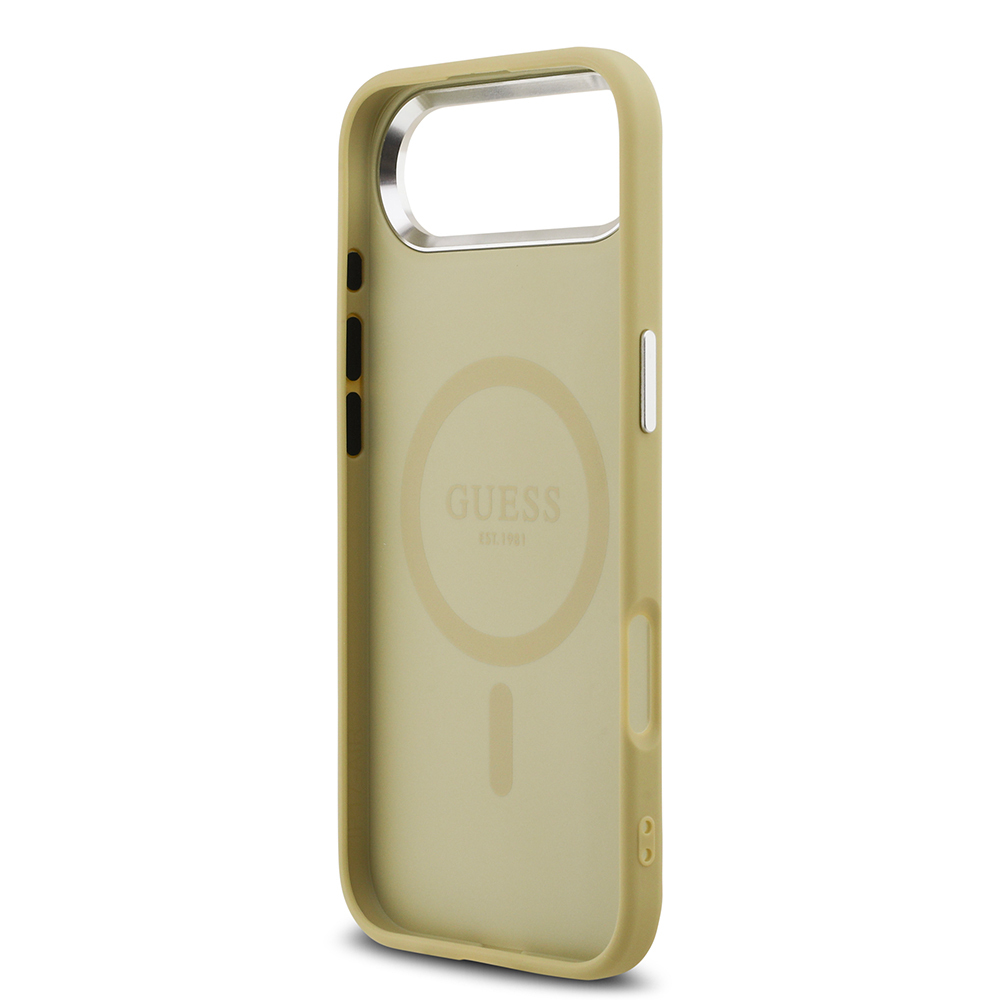 Apple iPhone 17 Air Uyumlu Kılıf Guess Orjinal Lisanslı M-safe Şarj Özellikli Metal Kamera Çerçeveli Üçgen Logolu Glitter Kapak - 18