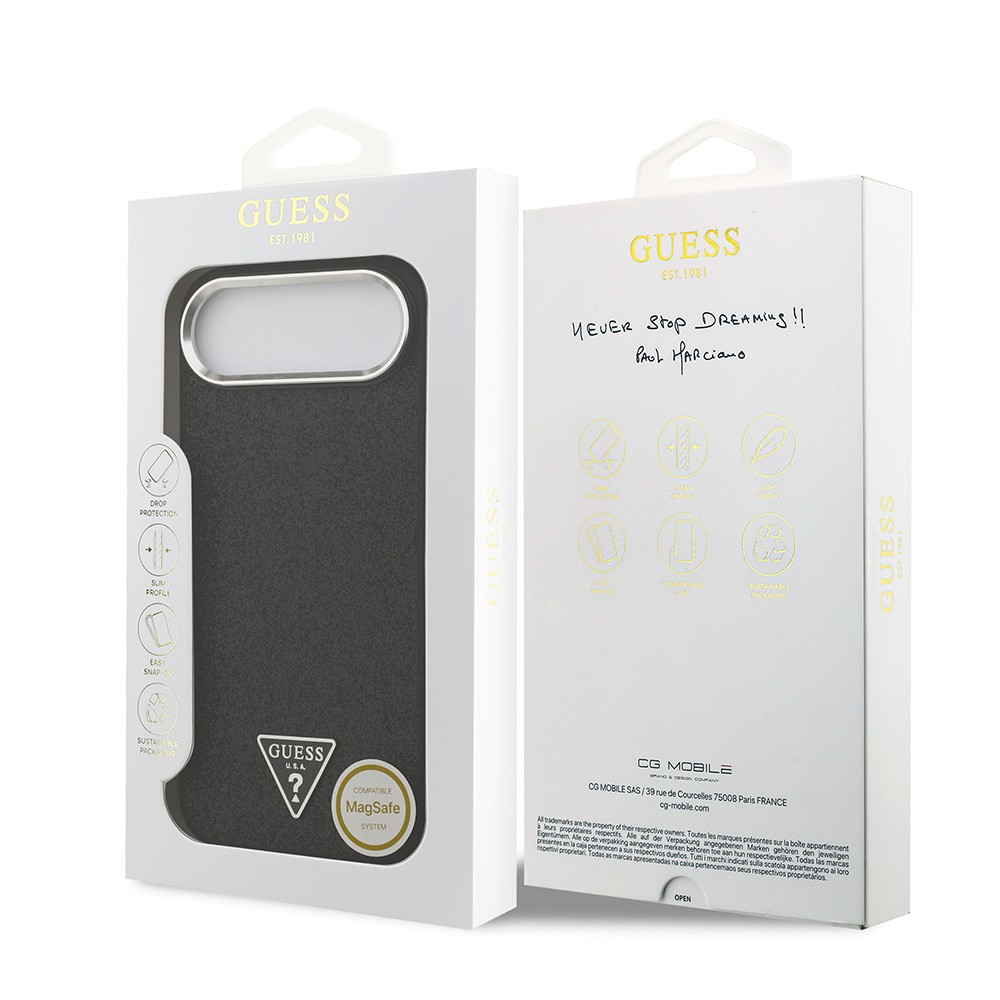 Apple iPhone 17 Air Uyumlu Kılıf Guess Orjinal Lisanslı M-safe Şarj Özellikli Metal Kamera Çerçeveli Üçgen Logolu Glitter Kapak - 28