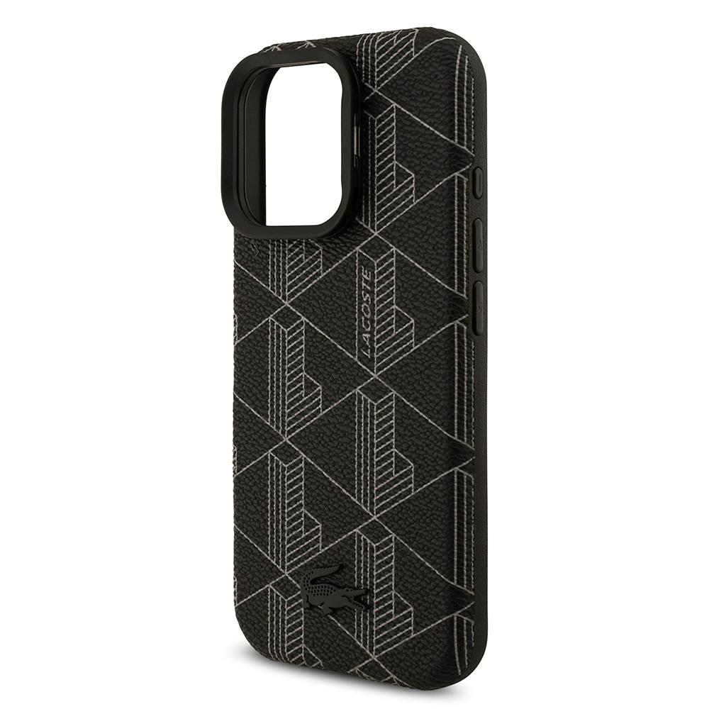 Apple iPhone 16 Pro Max Uyumlu Kılıf Lacoste Orjinal Lisanslı M-safe Şarj Özellikli Standlı PU Deri Karışık Monogram Desenli Kapak - 5