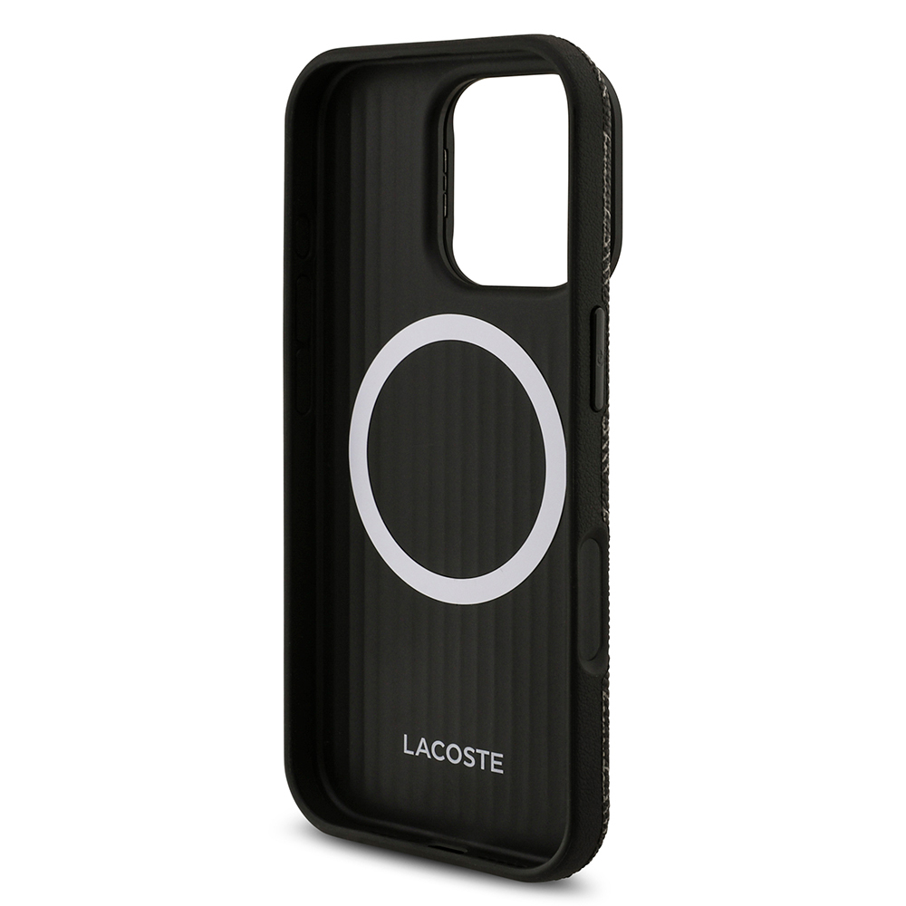 Apple iPhone 16 Pro Max Uyumlu Kılıf Lacoste Orjinal Lisanslı M-safe Şarj Özellikli Standlı PU Deri Karışık Monogram Desenli Kapak - 6