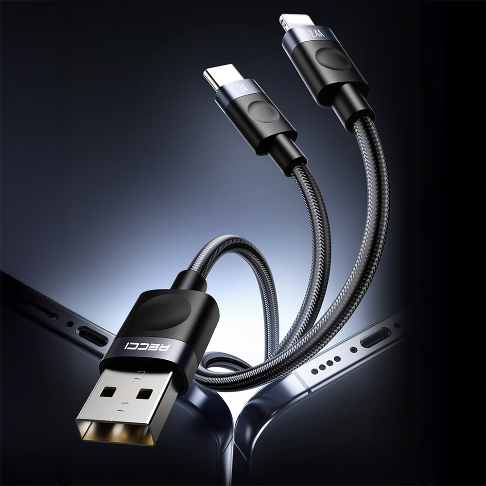 Recci RS50L USB-A to Lightning Örgü Tasarımlı Hızlı Şarj Özellikli Data ve Şarj Kablosu 1M - 3
