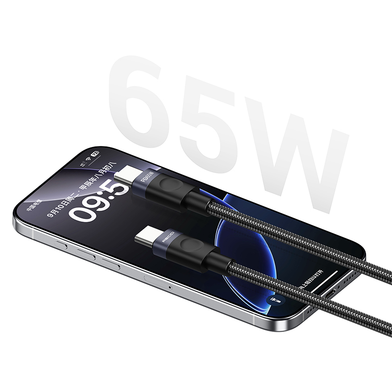 Recci RS50CC Type-C to Type-C PD Örgü Tasarımlı Hızlı Şarj Özellikli Data ve Şarj Kablosu 65W 1M - 3