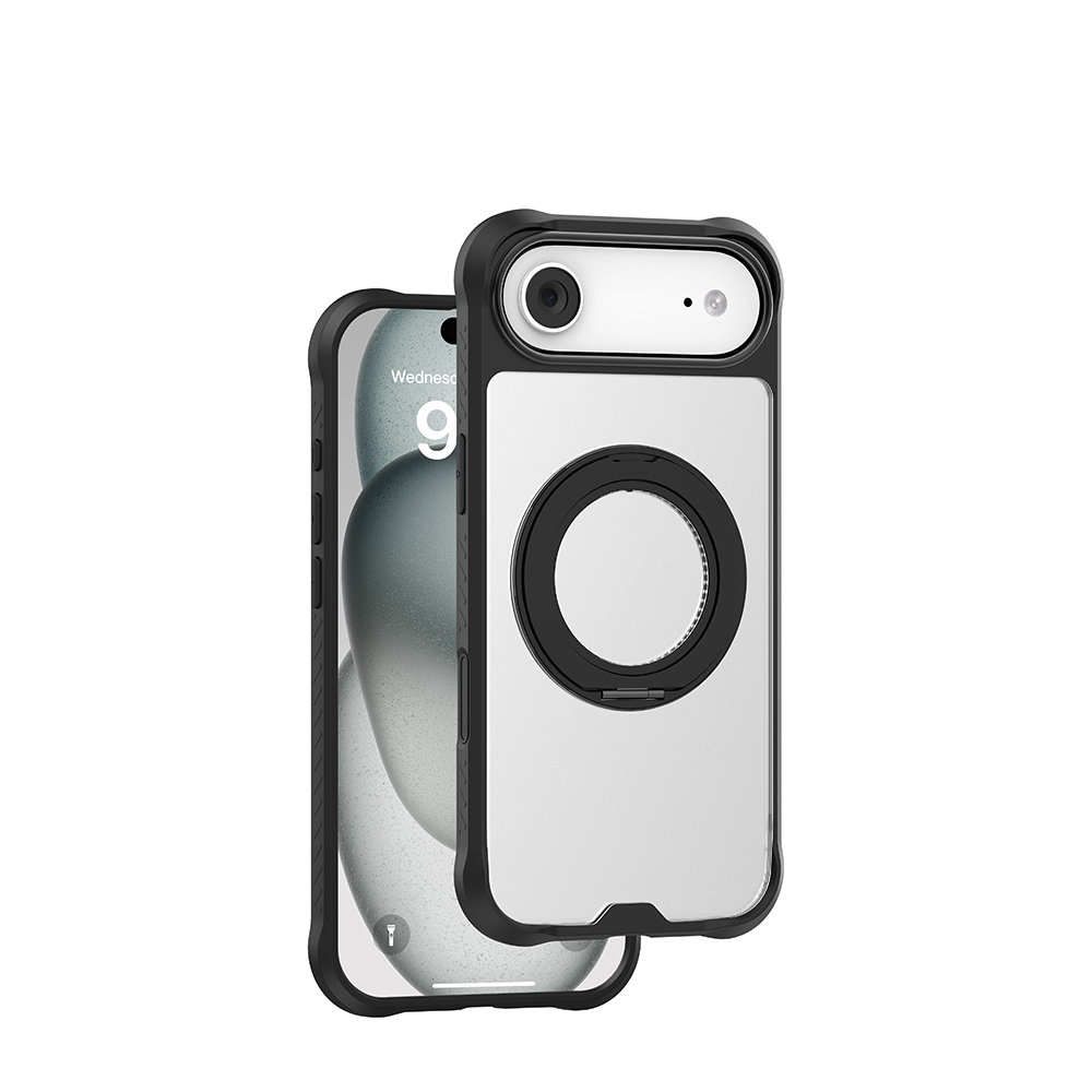 Apple iPhone 17 Air Uyumlu Kılıf M-safe Şarj Özellikli Parmak Ring Standlı Airbag Tasarımlı Mutural Obsidian Serisi Kapak - 1