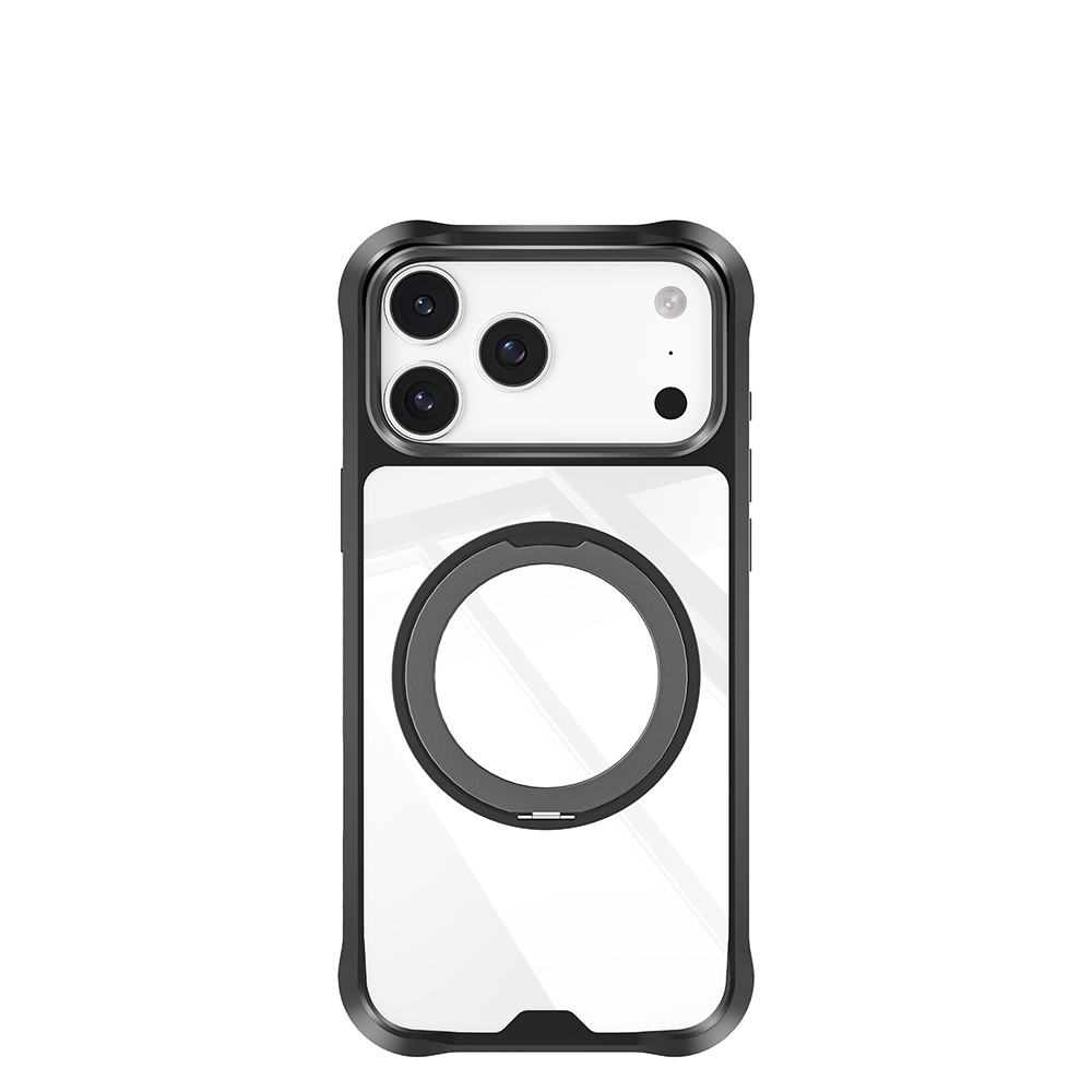 Apple iPhone 17 Pro Uyumlu Kılıf M-safe Şarj Özellikli Parmak Ring Standlı Airbag Tasarımlı Mutural Obsidian Serisi Kapak - 2