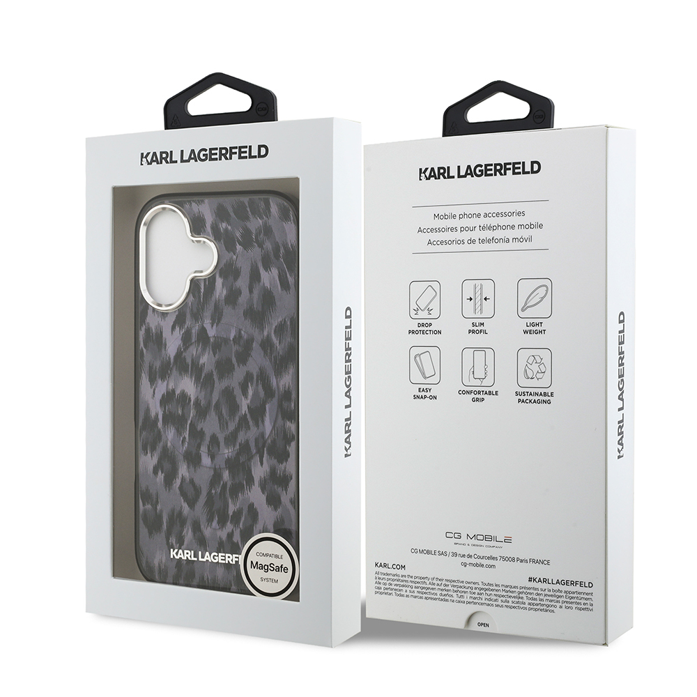 Apple iPhone 17 Uyumlu Kılıf Karl Lagerfeld Orjinal Lisanslı M-safe Şarj Özellikli IML Leopar Baskılı Kapak - 7