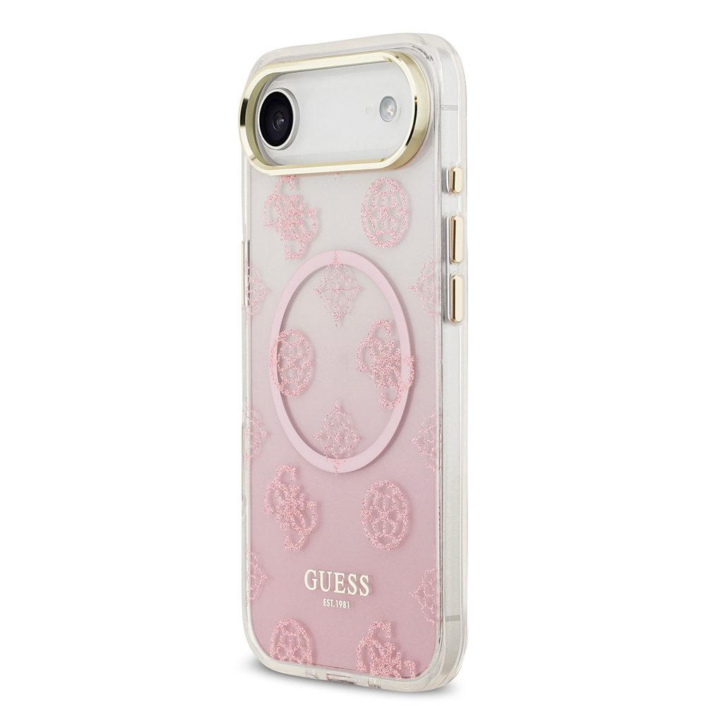 Apple iPhone 17 Air Uyumlu Kılıf Guess Orjinal Lisanslı M-safe Şarj Özellikli Simli Peony Desenli Silikon Kapak - 1