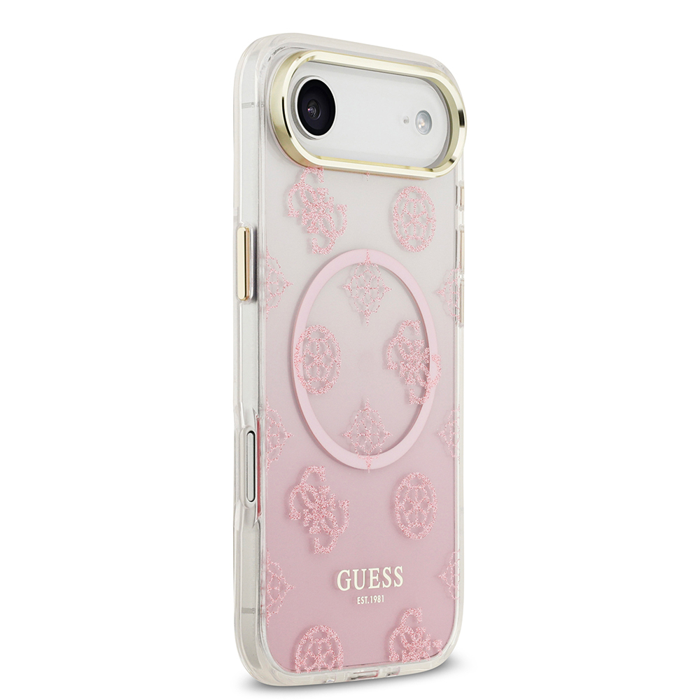 Apple iPhone 17 Air Uyumlu Kılıf Guess Orjinal Lisanslı M-safe Şarj Özellikli Simli Peony Desenli Silikon Kapak - 3