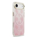 Apple iPhone 17 Air Uyumlu Kılıf Guess Orjinal Lisanslı M-safe Şarj Özellikli Simli Peony Desenli Silikon Kapak - 3