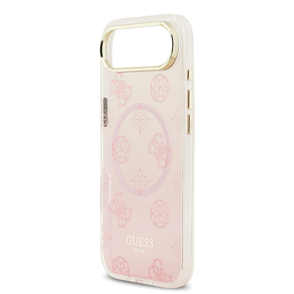 Apple iPhone 17 Air Uyumlu Kılıf Guess Orjinal Lisanslı M-safe Şarj Özellikli Simli Peony Desenli Silikon Kapak - 5