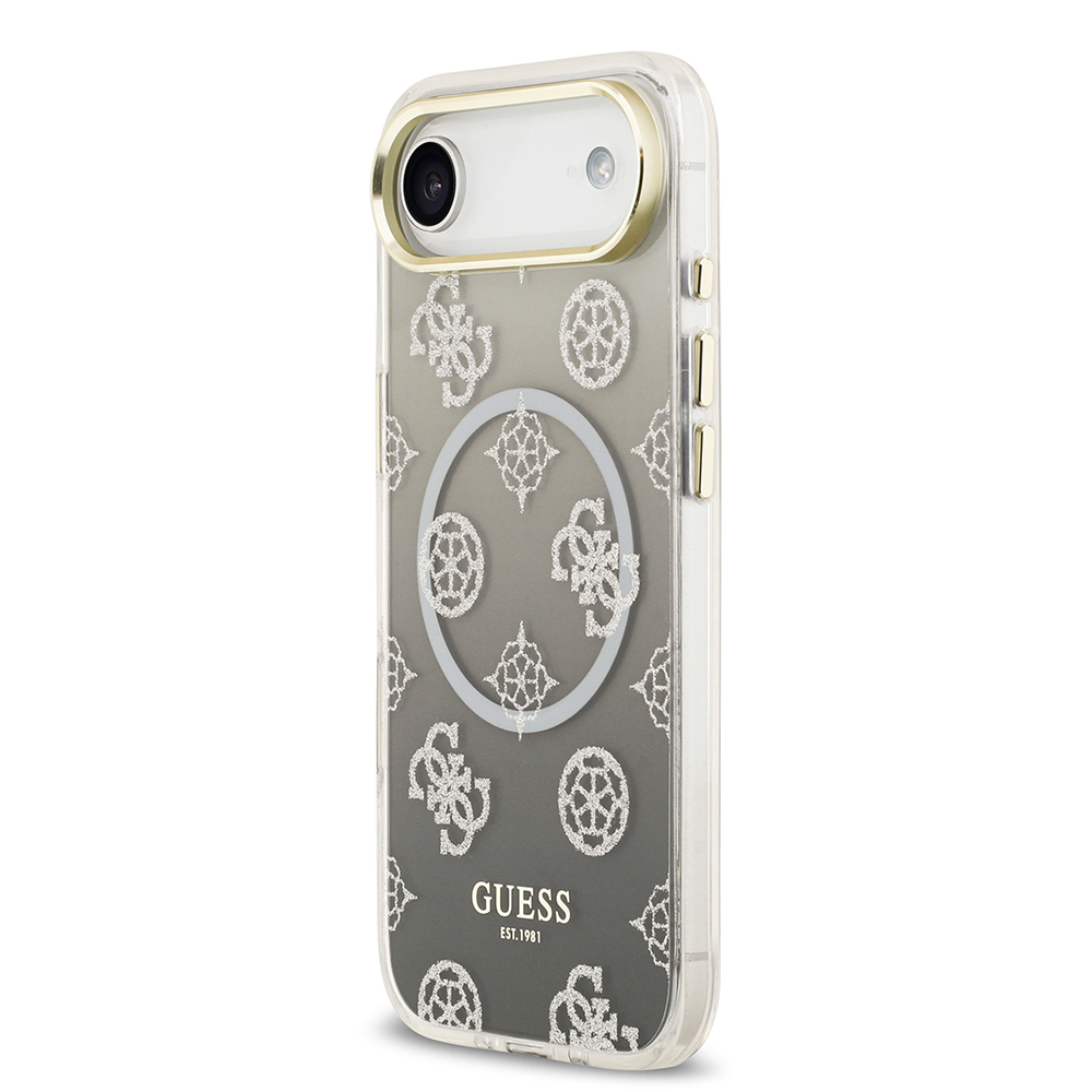 Apple iPhone 17 Air Uyumlu Kılıf Guess Orjinal Lisanslı M-safe Şarj Özellikli Simli Peony Desenli Silikon Kapak - 7