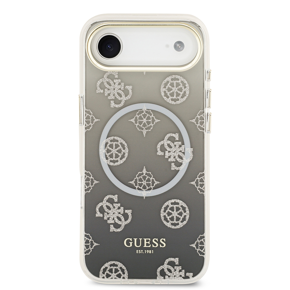 Apple iPhone 17 Air Uyumlu Kılıf Guess Orjinal Lisanslı M-safe Şarj Özellikli Simli Peony Desenli Silikon Kapak - 8