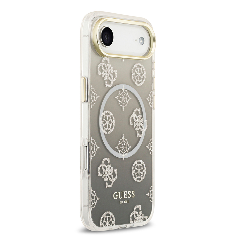 Apple iPhone 17 Air Uyumlu Kılıf Guess Orjinal Lisanslı M-safe Şarj Özellikli Simli Peony Desenli Silikon Kapak - 9