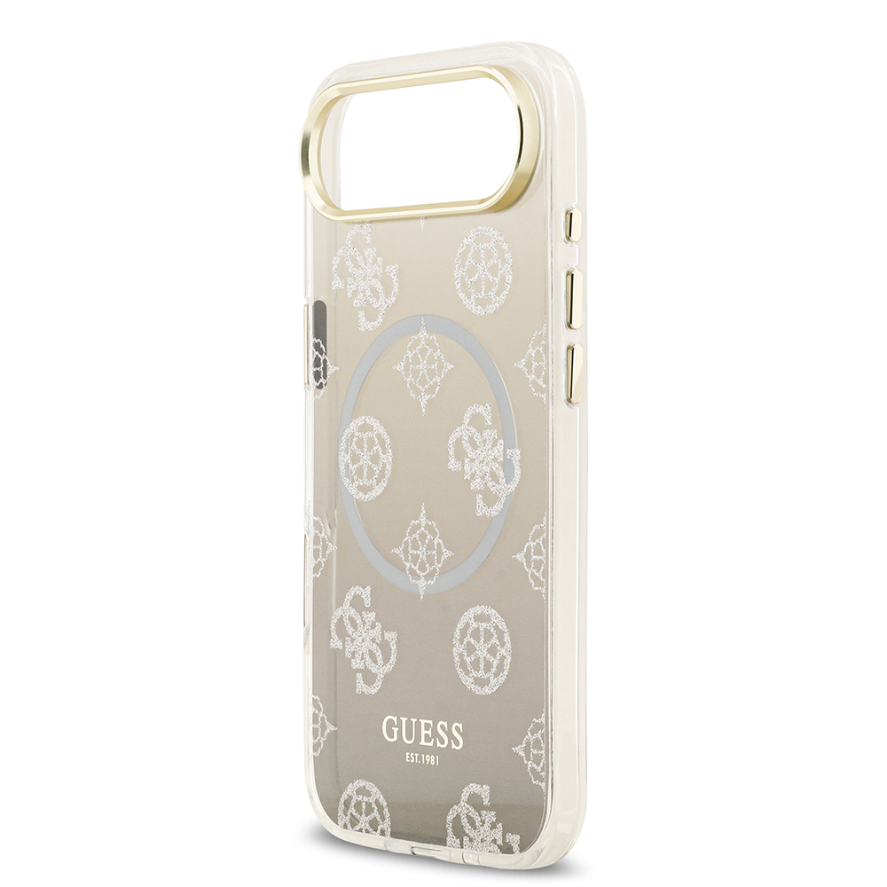 Apple iPhone 17 Air Uyumlu Kılıf Guess Orjinal Lisanslı M-safe Şarj Özellikli Simli Peony Desenli Silikon Kapak - 11