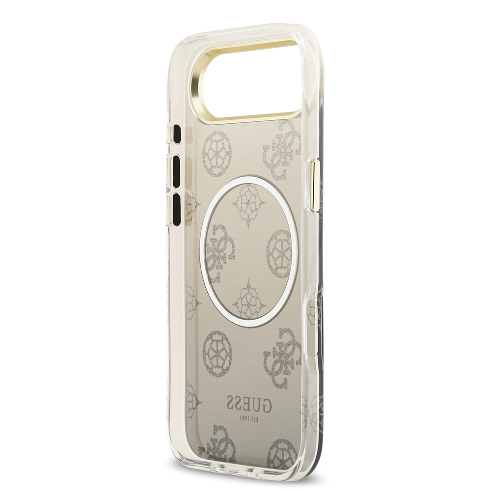 Apple iPhone 17 Air Uyumlu Kılıf Guess Orjinal Lisanslı M-safe Şarj Özellikli Simli Peony Desenli Silikon Kapak - 12