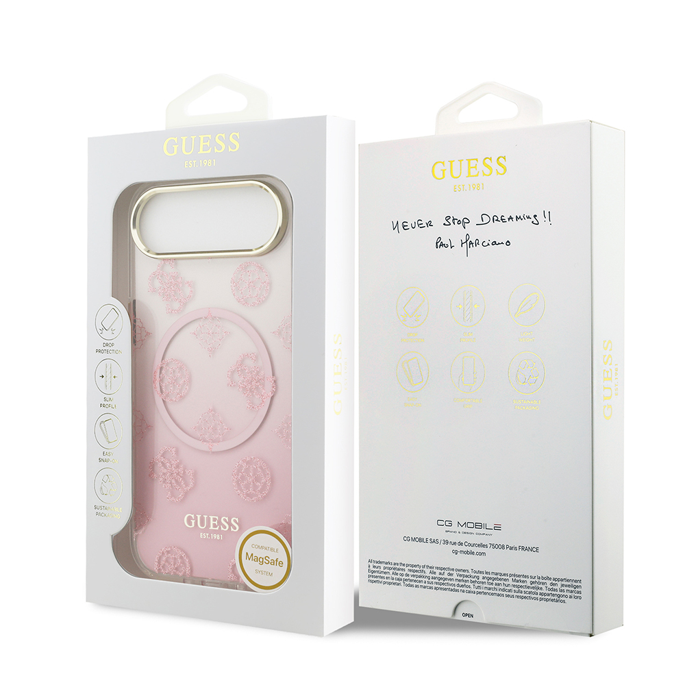 Apple iPhone 17 Air Uyumlu Kılıf Guess Orjinal Lisanslı M-safe Şarj Özellikli Simli Peony Desenli Silikon Kapak - 13