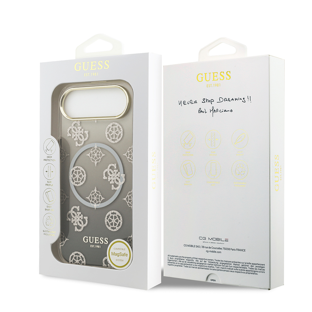 Apple iPhone 17 Air Uyumlu Kılıf Guess Orjinal Lisanslı M-safe Şarj Özellikli Simli Peony Desenli Silikon Kapak - 14