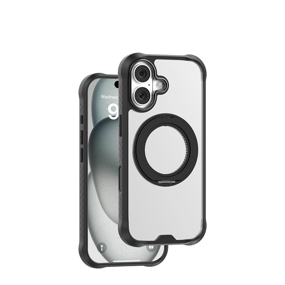 Apple iPhone 17 Uyumlu Kılıf M-safe Şarj Özellikli Parmak Ring Standlı Airbag Tasarımlı Mutural Obsidian Serisi Kapak - 1