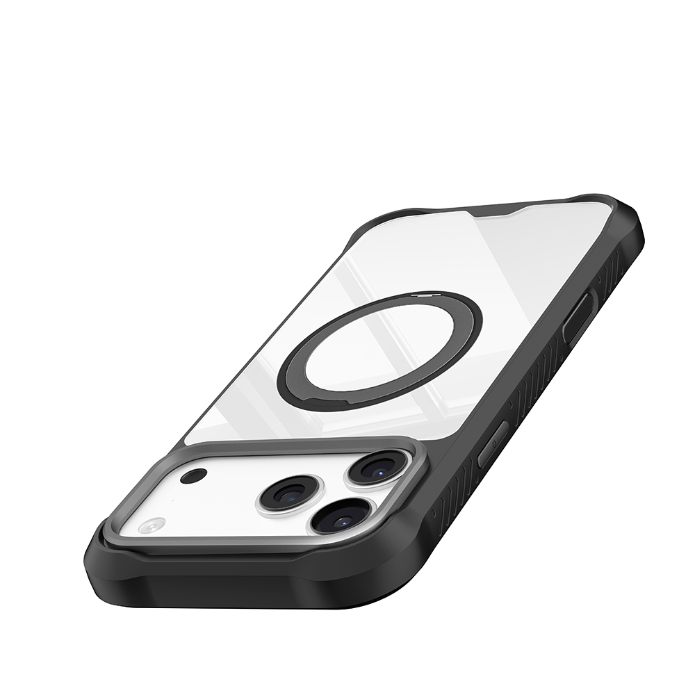 Apple iPhone 17 Pro Max Uyumlu Kılıf M-safe Şarj Özellikli Parmak Ring Standlı Airbag Tasarımlı Mutural Obsidian Serisi Kapak - 1