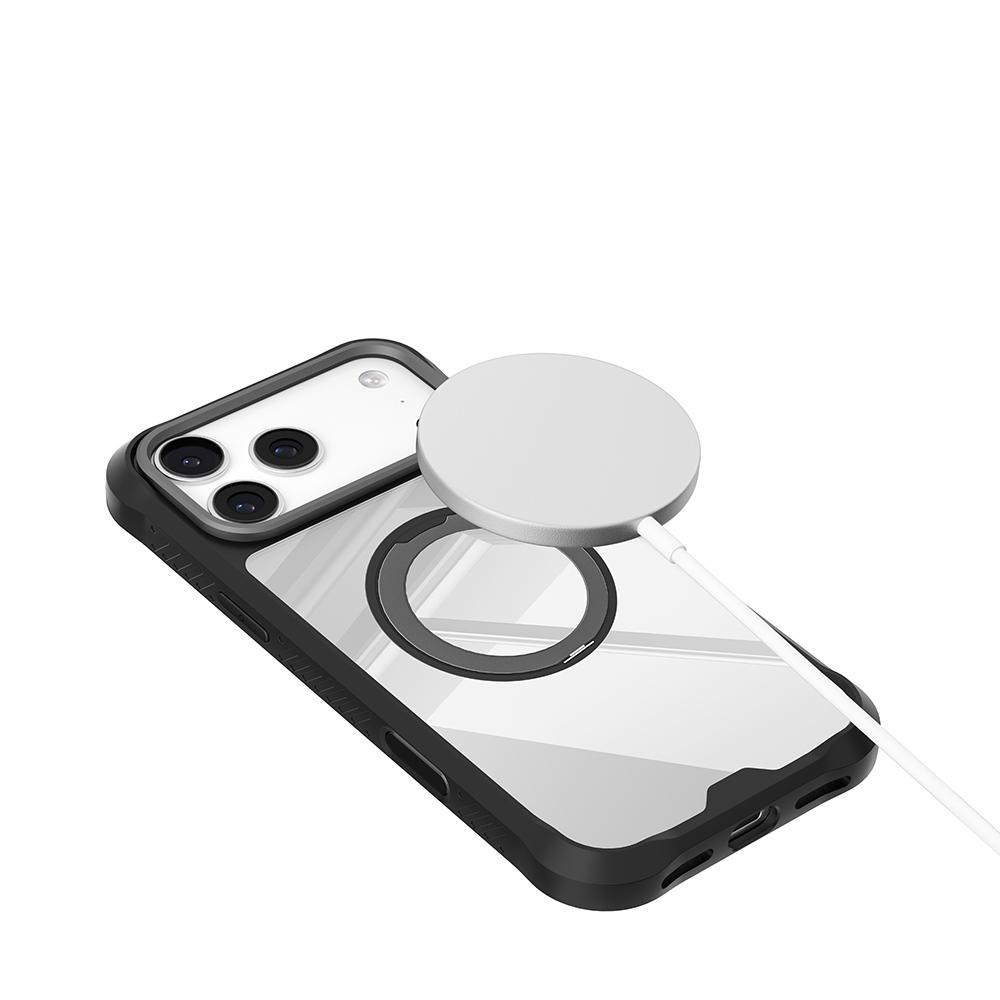 Apple iPhone 17 Pro Max Uyumlu Kılıf M-safe Şarj Özellikli Parmak Ring Standlı Airbag Tasarımlı Mutural Obsidian Serisi Kapak - 5