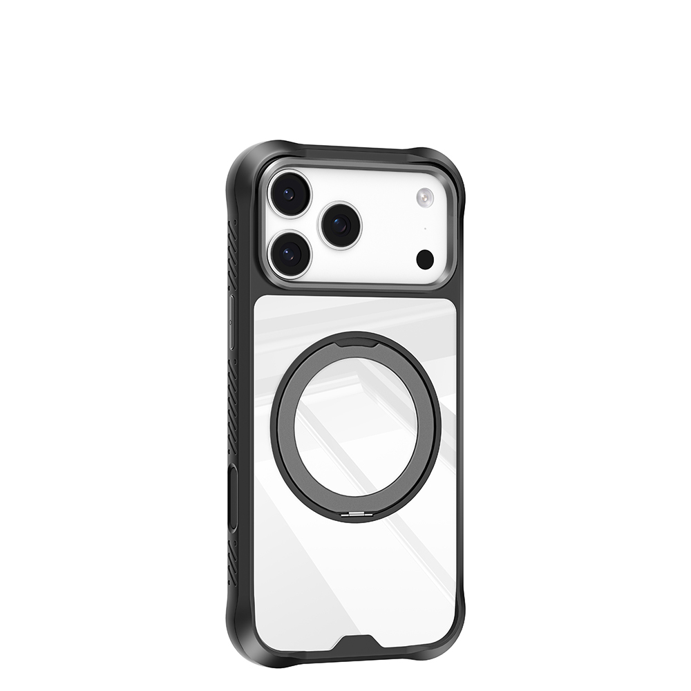 Apple iPhone 17 Pro Max Uyumlu Kılıf M-safe Şarj Özellikli Parmak Ring Standlı Airbag Tasarımlı Mutural Obsidian Serisi Kapak - 6