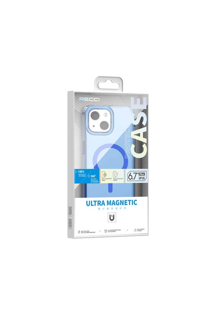 Apple iPhone 15 Plus Uyumlu Kılıf Magsafe Şarj Özellikli Saydam Arka Yüzey Recci Crystal Color Serisi Kapak