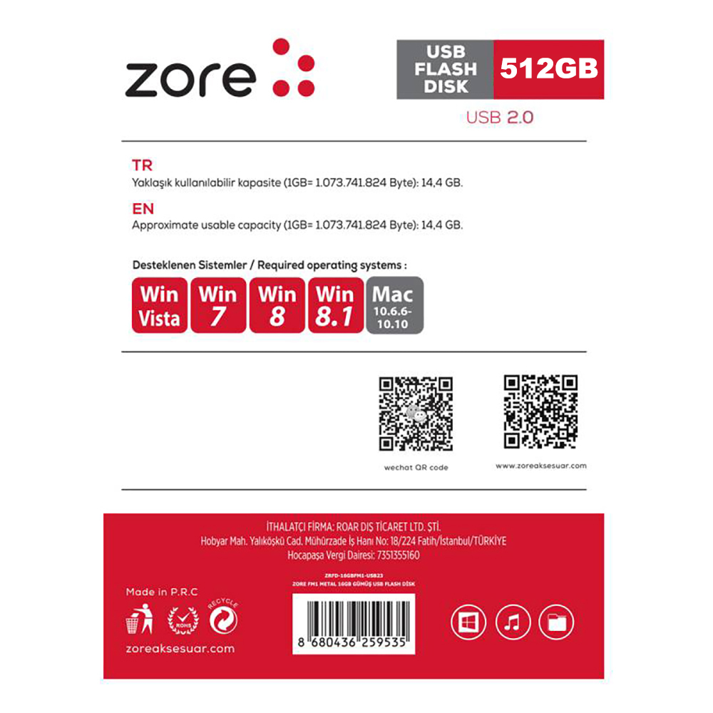 Zore Metal USB 2.0 Flash Disk 512GB - 1