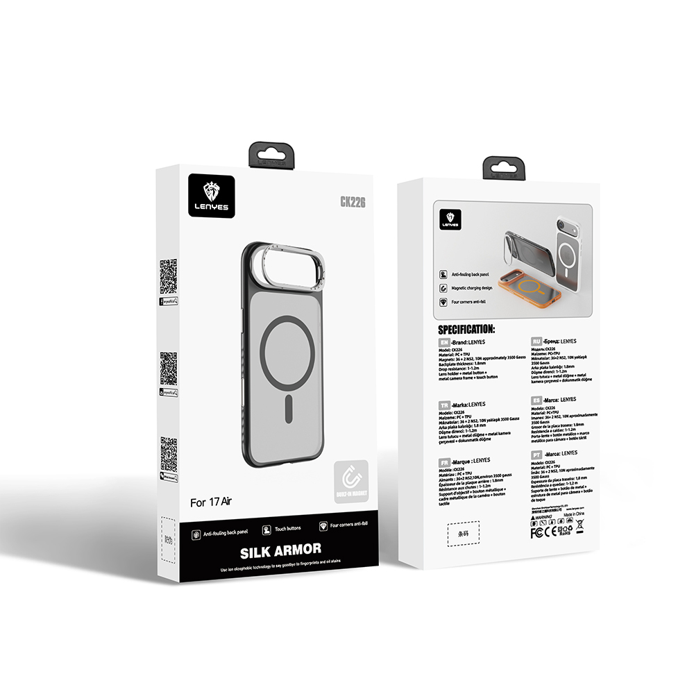 Apple iPhone 17 Air Uyumlu Kılıf M-safe Şarj Özellikli Metal Kamera Standlı Lenyes CK226 PC Kapak - 8