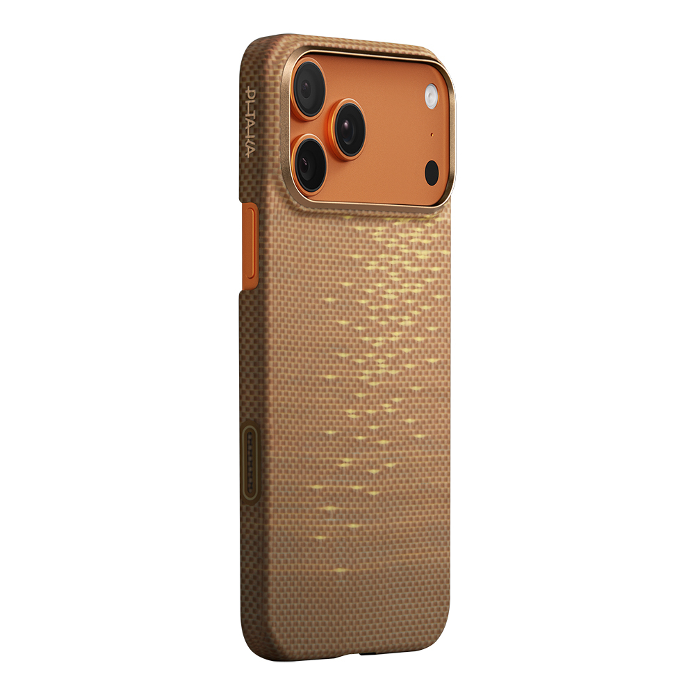 Apple iPhone 17 Pro Max Uyumlu Kılıf M-safe Şarj Özellikli Aramid Fiber Pitaka Glints of Gold Ultra Slim Serisi Kapak - 10