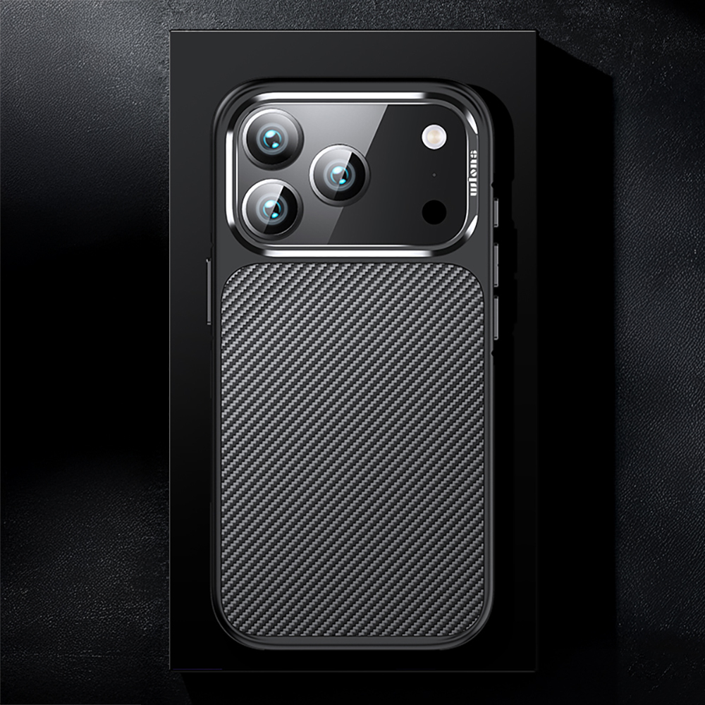 Apple iPhone 17 Pro Max Uyumlu Kılıf Mat Transparan Karbon Fiber Görünümlü Wlons Marin Kapak - 15