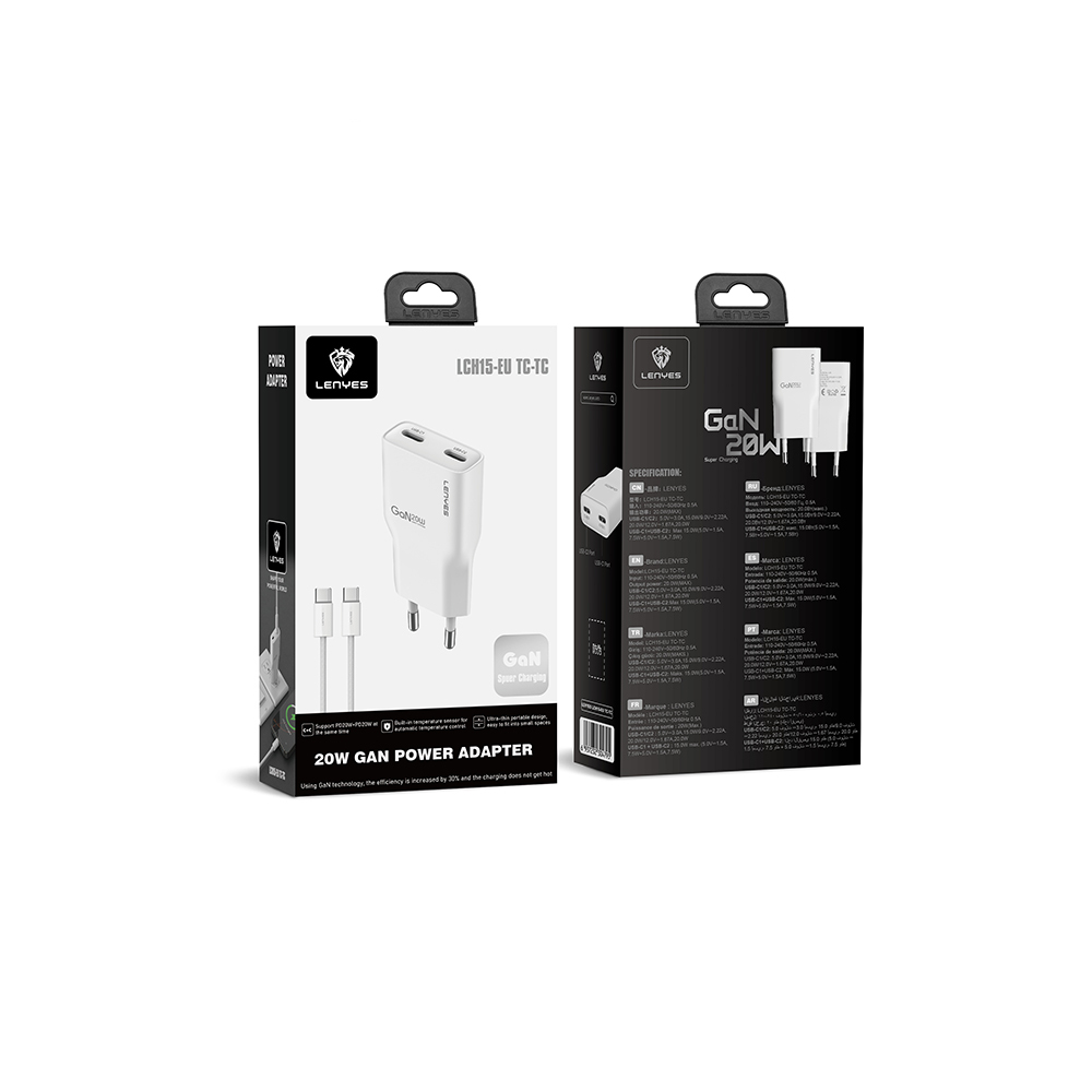 Lenyes LCH15-EU TC-TC Type-C to Type-C GaN Teknolojili PD Hızlı Şarj Özellikli Şarj Seti 20W - 7