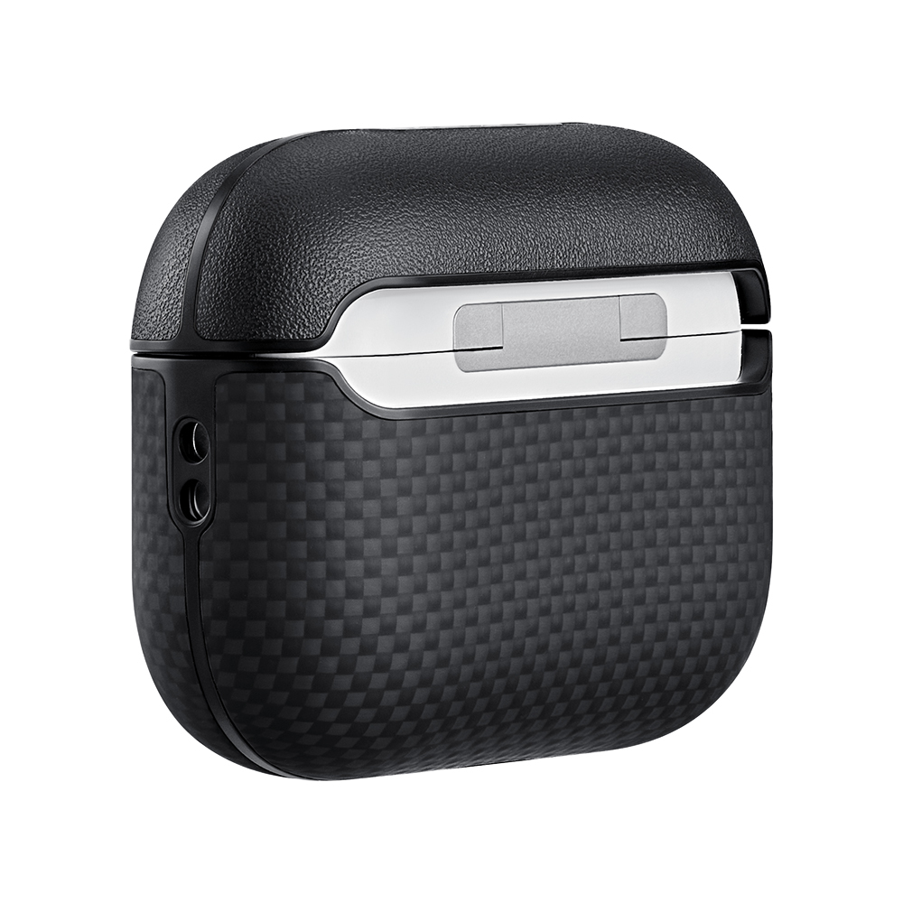 Apple Airpods Pro Uyumlu 3 Kılıf 1500D Aramid Fiber Pitaka Ultra-Slim Classic Serisi Black-Grey Twill Kapak - 1