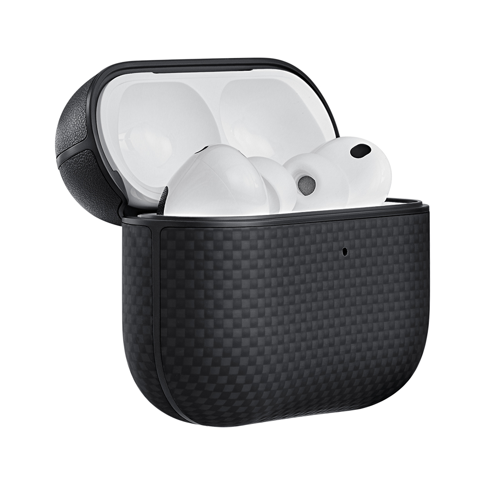 Apple Airpods Pro Uyumlu 3 Kılıf 1500D Aramid Fiber Pitaka Ultra-Slim Classic Serisi Black-Grey Twill Kapak - 2