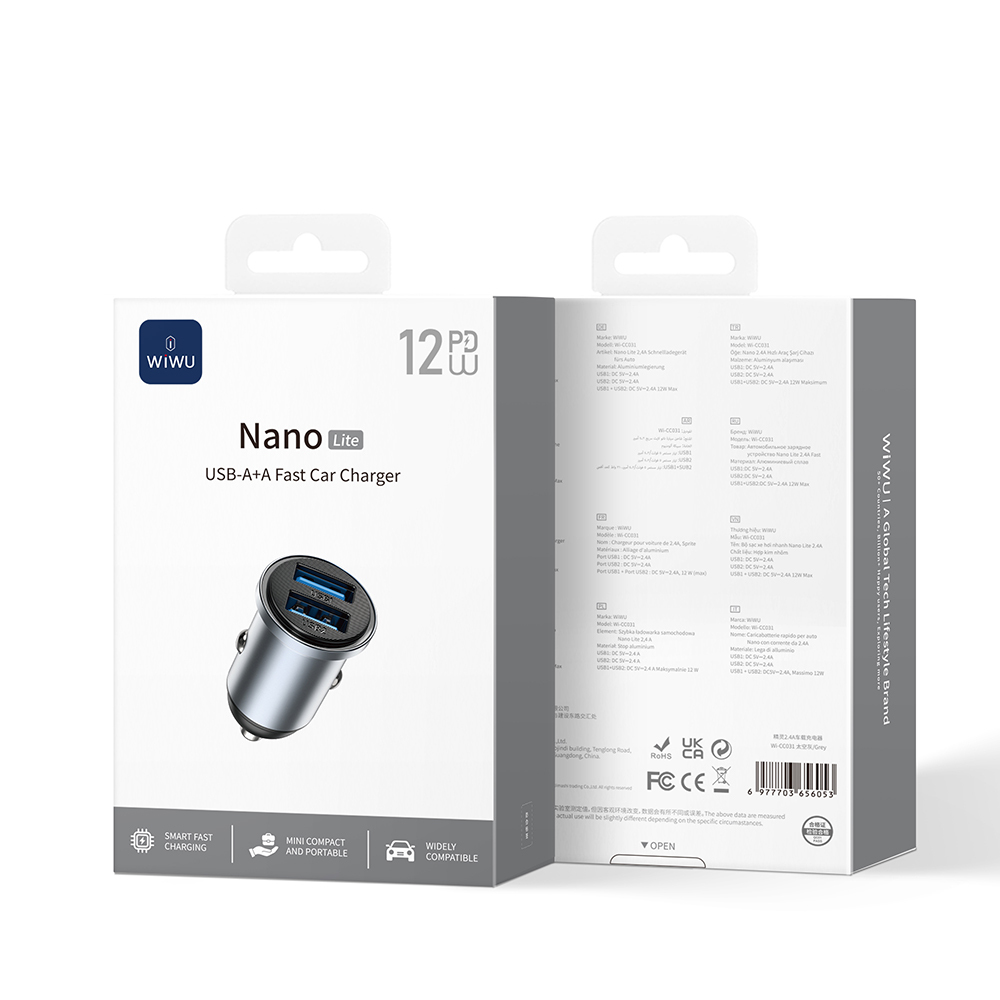 Wiwu Wi-CC031 Nano Lite Serisi Dual USB-A Hızlı Şarj Özellikli Araç Şarj Aleti PD 12W - 5